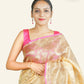 GOLDEN BANARASI TISSUE SAREE WITH MAGENTA BORDER