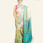 BEIGE AND GREEN SHADED SOFT TUSSAR SILK SAREE WITH FLORAL BLOCK PRINTS