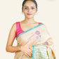 BEIGE AND GREEN SHADED SOFT TUSSAR SILK SAREE WITH FLORAL BLOCK PRINTS