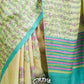 BEIGE AND GREEN SHADED SOFT TUSSAR SILK SAREE WITH FLORAL BLOCK PRINTS