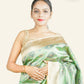 GREEN BANARASI TISSUE SAREE WITH IKAT INSPIRED WEAVING