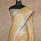 YELLOW AND CREAM PRINTED TUSSAR SILK SAREE