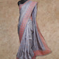 BLUISH GREY WITH PEACH EMBROIDERED BORDERS TUSSAR SILK SAREE