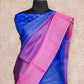 BLUE AND MAGENTA-SHADED ORGANZA SILK SAREE