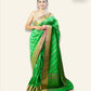 GREEN BANARASI TUSSAR SAREE WITH DIAGONAL LINES AND ANTIQUE GOLD ZARI BORDER