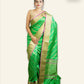 GREEN BANARASI TUSSAR SAREE WITH DIAGONAL LINES AND ANTIQUE GOLD ZARI BORDER