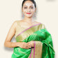 GREEN BANARASI TUSSAR SAREE WITH DIAGONAL LINES AND ANTIQUE GOLD ZARI BORDER