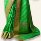 GREEN BANARASI TUSSAR SAREE WITH DIAGONAL LINES AND ANTIQUE GOLD ZARI BORDER