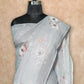 BLUISH GREY WITH FLORAL PRINTS AND PASTEL SHADES LINEN SAREE