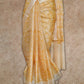 YELLOW AND CREAM PRINTED TUSSAR SILK SAREE