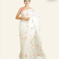 OFF-WHITE SILK ORGANZA SAREE WITH PEACH HAND-PAINTED FLORAL DESIGNS