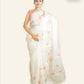 OFF-WHITE SILK ORGANZA SAREE WITH PEACH HAND-PAINTED FLORAL DESIGNS