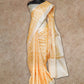 YELLOW AND CREAM PRINTED TUSSAR SILK SAREE