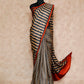 BEIGE BLACK STRIPE DESIGN WITH RUST BORDER TUSSAR SILK SAREE