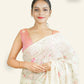 OFF-WHITE ORGANZA SAREE WITH FLORAL EMBROIDERY, SEQUINS, AND THREAD WORKED BORDER