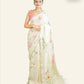 CREAMY YELLOW LINEN SAREE WITH ALL OVER SEQUINS WEAVING AND MULTICOLORED FLORAL PAINTED DESIGNS