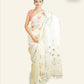 CREAMY YELLOW LINEN SAREE WITH ALL OVER SEQUINS WEAVING AND MULTICOLORED FLORAL PAINTED DESIGNS