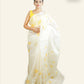 OFF-WHITE SILK ORGANZA SAREE WITH YELLOW HAND-PAINTED FLORAL DESIGNS