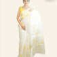 OFF-WHITE SILK ORGANZA SAREE WITH YELLOW HAND-PAINTED FLORAL DESIGNS