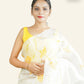 OFF-WHITE SILK ORGANZA SAREE WITH YELLOW HAND-PAINTED FLORAL DESIGNS