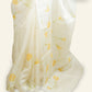 OFF-WHITE SILK ORGANZA SAREE WITH YELLOW HAND-PAINTED FLORAL DESIGNS