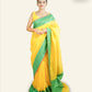 YELLOW BANARASI TISSUE SAREE WITH GREEN THREADWORK BORDER