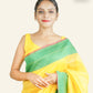 YELLOW BANARASI TISSUE SAREE WITH GREEN THREADWORK BORDER