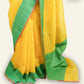 YELLOW BANARASI TISSUE SAREE WITH GREEN THREADWORK BORDER