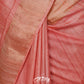 PEACH WITH GOLD BORDER AND GREEN COMBINATION ON PALLU TUSSAR SILK SAREE AND BLOUSE WITH FLORAL PRINTS