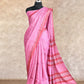 PINK WITH GEOMETRIC BLOCK, PEACH TEMPLE BORDER SOFT TUSSAR SILK SAREE