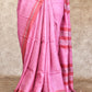 PINK WITH GEOMETRIC BLOCK, PEACH TEMPLE BORDER SOFT TUSSAR SILK SAREE