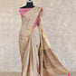 BEIGE WITH PINK EMBROIDERY, PINK BLOUSE TUSSAR SILK SAREE