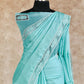 TURQUOISE BLUE WITH TWINE CUT WORK IN WHITE TUSSAR SILK SAREE