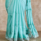 TURQUOISE BLUE WITH TWINE CUT WORK IN WHITE TUSSAR SILK SAREE