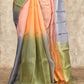 FADED BLEND PEACH PINK OLIVE GREEN, BLUE SHADES WITH BLUE SHADED ZARI DOTTED ORGANZA SILK SAREE