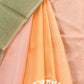 FADED BLEND PEACH PINK OLIVE GREEN, BLUE SHADES WITH BLUE SHADED ZARI DOTTED ORGANZA SILK SAREE