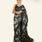 BLACK WITH OFFWHITE FLORAL THREAD EMBROIDERY TUSSAR SILK SAREE