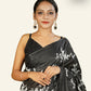 BLACK WITH OFFWHITE FLORAL THREAD EMBROIDERY TUSSAR SILK SAREE