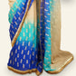 BEIGE TURQUOISE AND INK BLUE SHADED WITH GOLDEN EMBROIDERY GEORGETTE SAREE