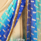 BEIGE TURQUOISE AND INK BLUE SHADED WITH GOLDEN EMBROIDERY GEORGETTE SAREE