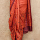 RUSTISH ORANGE WITH MAROON FLORAL PRINTS TUSSAR SILK SARI