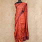 RUSTISH ORANGE WITH MAROON FLORAL PRINTS TUSSAR SILK SARI