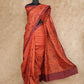 RUSTISH ORANGE WITH MAROON FLORAL PRINTS TUSSAR SILK SARI