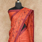 RUSTISH ORANGE WITH MAROON FLORAL PRINTS TUSSAR SILK SARI