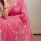 MAGENTA ORGANZA SAREE WITH LEHARIYA DESIGNS, SEQUINS, AND MIRROR EMBROIDERY