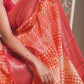 ORANGE AND RED CHANDERI SAREE WITH GEOMETRIC DESIGNS AND ANTIQUE GOLD ZARI BORDERS