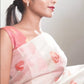 OFF-WHITE SILK ORGANZA SAREE WITH PEACH HAND-PAINTED FLORAL DESIGNS