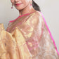 GOLDEN BANARASI TISSUE SAREE WITH MAGENTA BORDER