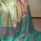 BEIGE AND GREEN SHADED SOFT TUSSAR SILK SAREE WITH FLORAL BLOCK PRINTS